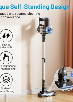 VIPSUN Cordless Vacuum Cleaner with Self-Standing, LED Screen Stick Vacuum Cleaners for Home, Lightweight Powerful Suction Vacuum, 6-in-1 Rechargeable Vacuum for Carpets, Pet Hair, Hardwood Floors
