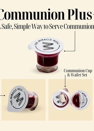 MM Pre Packaged Communion Plus Cups | Box of 100 with juice and wafer | by The Miracle Meal