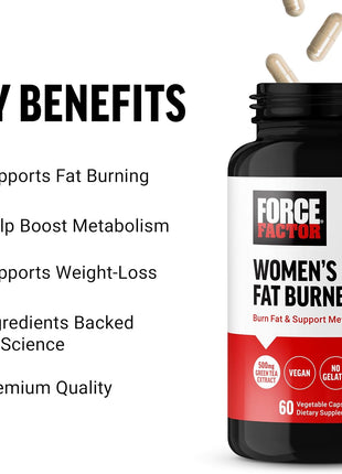 Force Factor Women's Fat Burner, Metabolism Booster, and Weight-Loss Supplement Support, Green Tea Fat Burner Weight-Loss Pills to Help with Energy, Diet, and Exercise, Vegan, Non-GMO, 60 Capsules