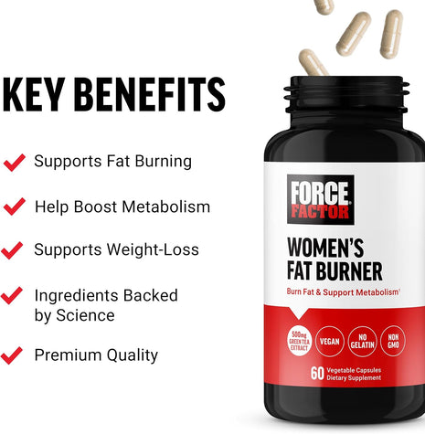 Force Factor Women's Fat Burner, Metabolism Booster, and Weight-Loss Supplement Support, Green Tea Fat Burner Weight-Loss Pills to Help with Energy, Diet, and Exercise, Vegan, Non-GMO, 60 Capsules