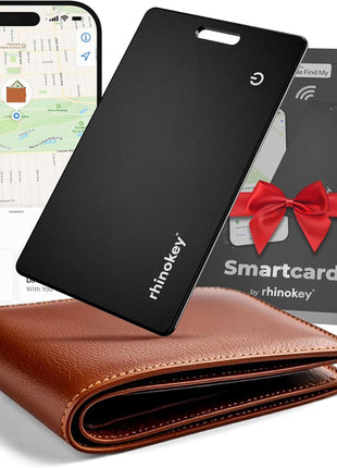 Rhinokey® Apple MFi Certified Wallet Tracker Card Works with Apple Find My (iOS Only) Slim 0.07in Rechargeable IP68 Waterproof Tracker Item Finder Credit Card Tracker for Luggage
