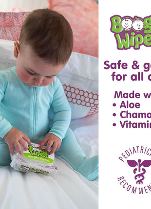 Saline Nose Wipes by Boogie, for Baby & Kids, Face, Hand & Body, Made with Vitamin E, Aloe, and Natural Saline, Unscented, 30 Count (Pack of 3)