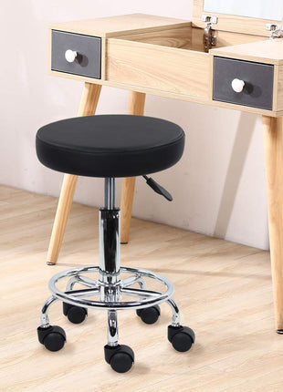 KKTONER PU Leather Round Rolling Stool with Foot Rest Swivel Height Adjustment Spa Drafting Salon Tattoo Work Office Massage Stools Task Chair Small (Black)