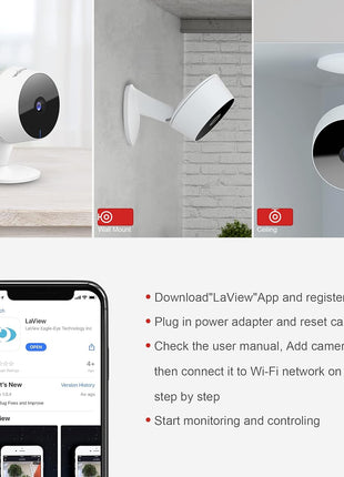 LaView Security Cameras 4pcs, Home Security Camera Indoor 1080P, Wi-Fi Cameras Wired for Pet, Motion Detection, Two-Way Audio, Night Vision, Phone App, Works with Alexa, iOS & Android & Web Access