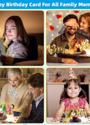 3D Pop-Up Birthday Card with Music, Blowable LED Candle, for Ages 1 to 100 | Happy Birthday Music, Color-Changing Lights, 3D Cake Design, Envelope & Greeting Card, Milestone Gift for Women, Men And Kids