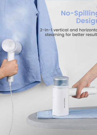 BEAUTURAL Travel Steamer for Clothes, Portable and Handheld, 1000W, White | Foldable Garment Wrinkle Remover, Fast 30s Heat-up, 120V Only (Not for 220V Europe)