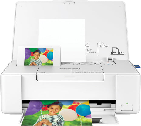 Epson PictureMate PM-400 Wireless Compact Color Photo Printer, white | Compact wireless photo printing; borderless 4 x 6 and 5 x 7 in., mobile support; ideal for home and travel