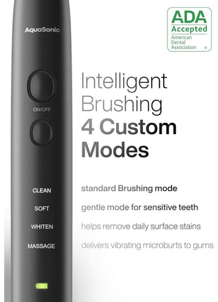 Aquasonic Black Series Ultra Whitening Toothbrush – ADA Accepted Electric Toothbrush- 8 Brush Heads & Travel Case – 40,000 VPM Electric Motor & Wireless Charging - 4 Modes w Smart Timer