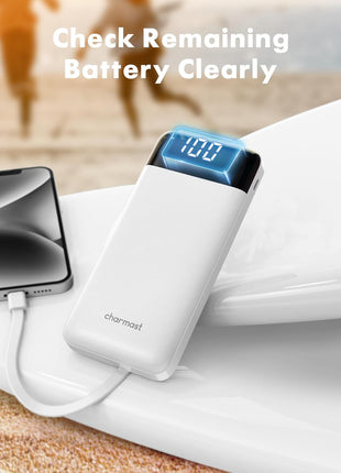 charmast Portable Charger with Reinforced Built-in 4 Cables,10000mAh Power Bank Travel Essentials 6 Outputs 3 Inputs 3A Fast Charging Compatible with iPhone iPad Samsung Google Pixel LG Moto etc.
