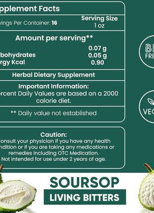 Herboganic Soursop Bitters Liquid | Natural Living Bitters for overall wellness 16 OZ | Soursop Bitters