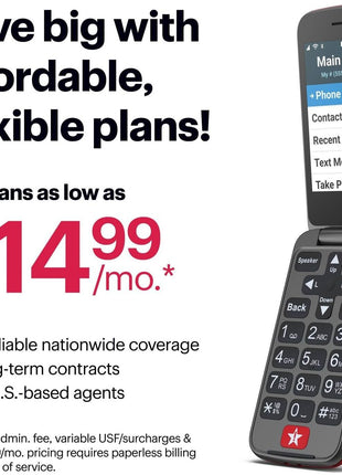LIVELY Jitterbug Flip Cell Phone for Seniors, Flip2, Red | Simple Flip Phone for Seniors with No SIM Needed, Requires an Activated Phone Plan, Not Compatible with Other Carriers