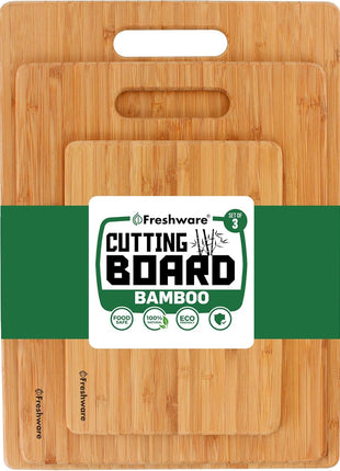 Freshware Bamboo Cutting Board Set of 3, Wooden Cutting Boards for Kitchen, Knife Friendly Food Grade Chopping Board, Lightweight with Hanging Hole for Easy Storage