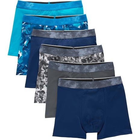 Hanes Boys' Big Performance Tween Boxer Briefs Underwear, Assorted Prints & Solids, 6-Pack, Blue/Grey-6 Pack