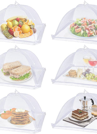 Lauon Large Food Cover,6 Pack Mesh Food Tent,17 inchx17 inch,White Nylon Covers,Pop Up Umbrella Screen Tents,Patio Net for Outdoor Camping, Picnics, Parties,BBQ,Collapsible and Reusable