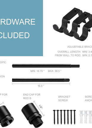 Byondeth Curtain Rods for Windows 16 to 144 Inches Adjustable Length 1 Inch Diameter Window Curtain Rod with Aluminium Finials, Black