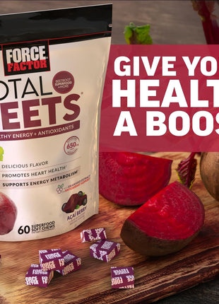 Force Factor Total Beets Soft Chews Heart Health Superfood with Beetroot | Nitrates, L-Citrulline, Grapeseed Extract, and Antioxidants, Healthy Energy Supplement, 120 count, 2-Pack