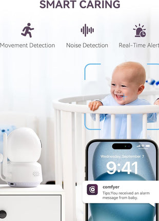 Comfyer Hybrid Video No WiFi & Smart WiFi Baby Monitor - 5inch 1080P Split Screen & 2K Camera App Control, Motion Alerts, Sound Detection, HD Night Vision, 5050mAh Battery,Triple Security, 1600ft Range