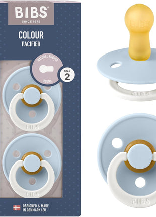 BIBS Pacifiers Colour Collection | Natural Rubber Baby Pacifier | Set of 2 BPA-Free Soothers | Made in Denmark | 0+ Months (Pack of 2) | Dusty Blue/Steel Blue