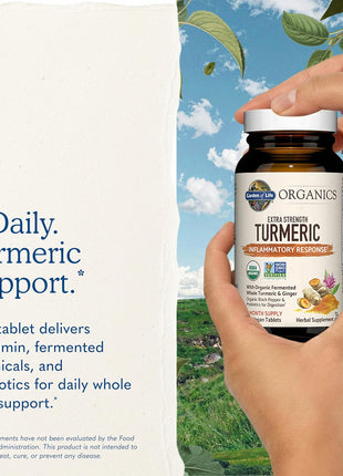 Garden of Life Organics Extra Strength Turmeric Inflammatory Response 120 Tablets-100Mg Curcumin (95% Curcuminoids) Black Pepper, Probiotics, Organic Non-GMO Vegan Gluten Free Herbal Supplement