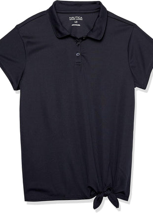 Nautica Girls School Uniform Short Sleeve Performance Polo Shirt, Navy, 8 10 US