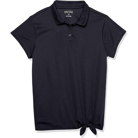 Nautica Girls School Uniform Short Sleeve Performance Polo Shirt, Navy, 8 10 US