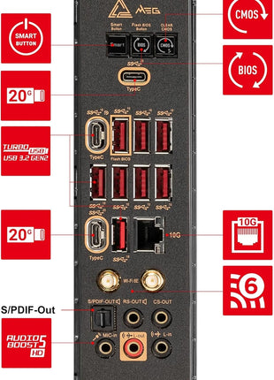MSI MEG X670E ACE Gaming Motherboard (AMD Ryzen 9000/8000/7000 Series Processors, AM5, DDR5, PCIe 5.0, SATA 6Gb/s, M.2, USB 3.2 Gen 2, Wi-Fi 6E, Bluetooth 5.3, HDMI/DP, EATX)