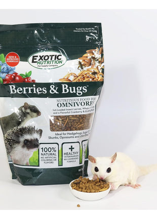 Berries & Bugs 1.5 lb - All Natural High Protein High Fiber Food for Hedgehogs, Skunks, Opossums, Sugar Gliders - Universal Insectivore Diet with Fruit, Gut-Loaded Insects, & Healthy Vitamins