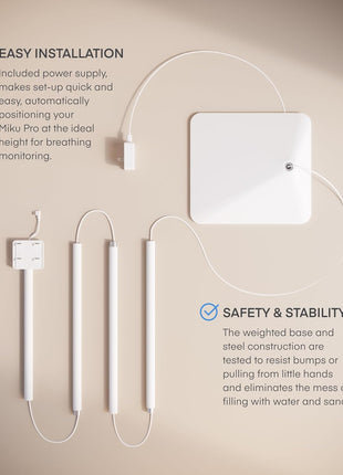 Miku Pro Smart Baby Monitor with Camera, Track Live Breathing with No Wearable, Real-Time Alerts, Sleep Analytics, 1080p Wi-Fi Video, Night Vision, and 2-Way Audio, Wall Mount & Floor Stand Included