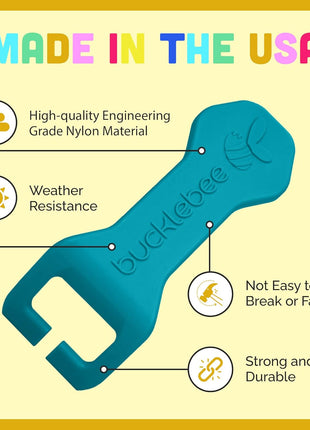 Bucklebee Easy Car Seat Buckle Release Aid for Children Unbuckle Car Seat Release Tool - Button Pusher - Opener for Nails - Buckle Release (1 Pack Teal)