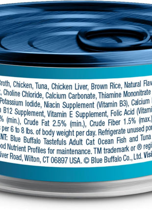 Blue Buffalo Tastefuls Wet Cat Food Paté,Made with Natural Ingredients,Ocean Fish and Tuna Entrée,5.5-oz Cans,(Pack of 48)
