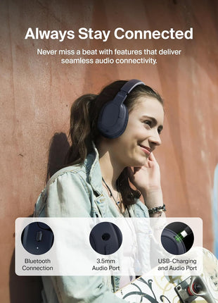 Belkin SoundForm Surround Bluetooth Over-Ear Headphones - Environmental Noise Cancelling Headphones - Wireless w/ 60H Playtime & Soft Ear Cups for iPhone, Galaxy, iPad, Travel, Home, or Office - Blue