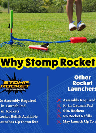Stomp Rocket Jr Glow Rocket Launcher for Kids, 4 Rockets - Glow in The Dark | Fun Outdoor Toys for Boys & Girls, Ages 3 & Up - Soft Foam Blaster Set Soars Up to 100ft - STEM Toys for Outside & Backyard