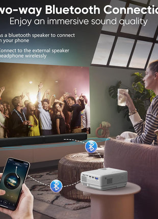 Projector with WiFi and Bluetooth, Upgrade Outdoor Projector, Mini Movie Projector Supports 1080P Synchronize Smartphone Screen by WiFi/USB Cable for Home Entertainment (WiFi)