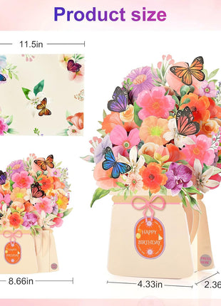 Yinqing Birthday Cards, Light and Music Happy Birthday Card for Women | Lily and Butterflies 10 Inch Forever Flower Bouquet, 3D Pop Up Birthday Gift Card for Women Wife Mom Daughter Sister