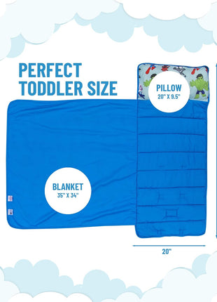 Jay Franco Kids Nap Mat with Embedded Pillow & Blanket – Soft 46"x20" Microfiber Sleeping Bag with Name Tag & Handle for School, Travel, Sleepover