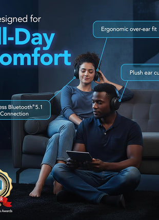 Morpheus 360 Synergy HD Bluetooth Headphones Wireless, Qualcomm aptX HD, CES 2025 Twice Picks Award Creators, Over-Ear Noise Cancelling Headphones, 50Hr Playtime, USB-C, Korean Protein Leather, Black