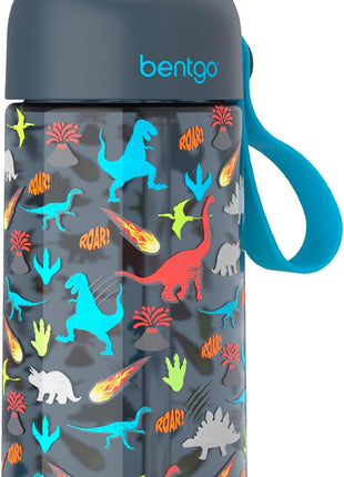 Bentgo Kids Water Bottle - Leak-Proof, Durable Tritan, BPA-Free 15 oz. Cup for Kids/Toddlers Ages 3+, Bite & Sip Spout, Carrying Handle & Dishwasher Safe for School, Sports, Daycare & Camp (Dinosaur)