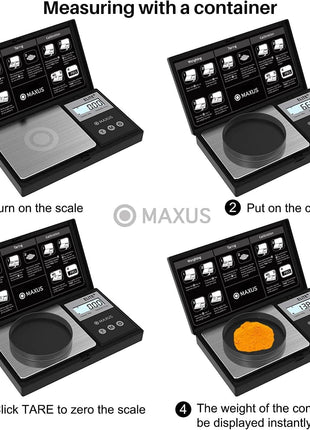 MAxUS Digital Pocket Gram Scale 500g x 0.01g High Precision with Tray, Weighs Small Food, Jewelry, Ounces, Grains, LCD Display, Tare Function