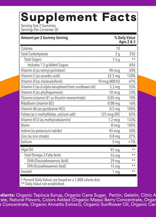 SmartyPants Toddler Multivitamin Gummies, Omega 3 (DHA/EPA), Vitamins D3, C, Vitamin B12, B6, A, K & Zinc, Biotin, Gluten Free, Three Fruit Flavors, 60 Count (30 Day Supply)