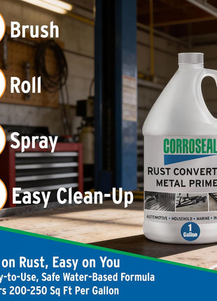 Corroseal Rust Converter & Metal Primer – Stops & Prevents Corrosion on Metal, Pro-Grade Rust Inhibitor for Cars, Trucks, Trailers, Marine & Industrial Equipment, 1 Gallon