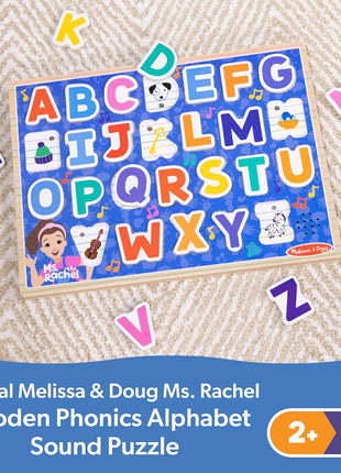 Melissa & Doug® Ms. RachelTM Wooden Phonics Alphabet Sound Puzzle with Light-Activated Sound Effects, 26-Piece Toddler Toys for Boys and Girls Ages 2+ Years - FSC Certified
