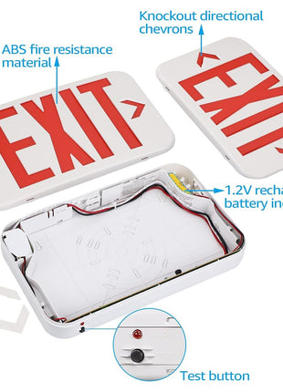 TORCHSTAR LED Exit Sign, Emergency Exit Light with Battery Backup, Double Face, UL 924, AC 120/277V, Damp Location, Hardwired Red Letter Exit Lights for Business Indoor, Pack of 2