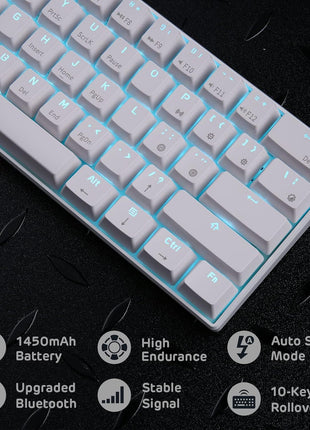 RK ROYAL KLUDGE RK61 Wireless 60% Mechanical Gaming Keyboard, Ultra-Compact 60 Keys Bluetooth Mechanical Keyboard with Programmable Software (Blue Switch, White)