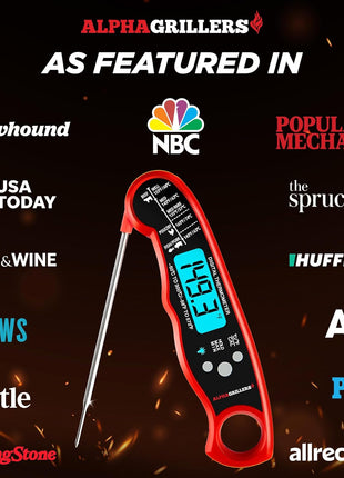 Alpha Grillers Meat Thermometer Digital   Instant Read Food Thermometer for Cooking Grilling Air Fryer Griddle Probe Kitchen Gadgets Essentials BBQ Accessories Grill Gifts for Men Him Dad Birthday