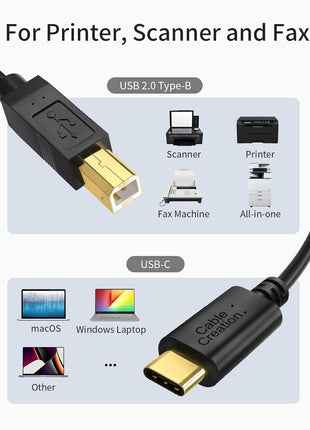 CableCreation USB C to B Printer Cable 3.3FT, Scanner and MIDI Cable for Yamaha Casio Digital Piano, DJ Controller, 1M Black
