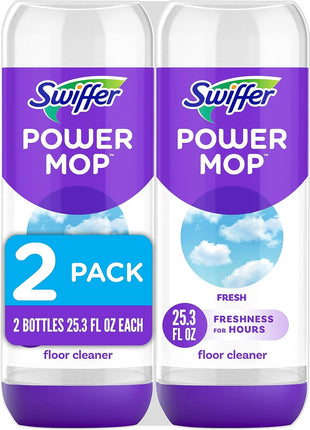 Swiffer PowerMop Liquid Floor Cleaner Refills, Solution for Power Mop, Fresh Scent, 2 Count Mopping Fluid Replacement Bottle, Spray Mops Cleaning Juice, No Bucket Needed, Multi-Surface and Wood