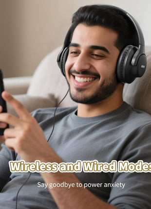 KVIDIO Bluetooth Headphones Over Ear, 65 Hours Playtime Wireless Headphones with Microphone, Foldable Lightweight Headset with Deep Bass, HiFi Stereo Sound Low Latency for Travel Work Cellphone