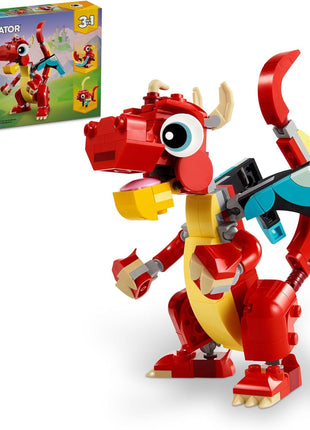 LEGO Creator 3 in 1 Red Dragon Toy, Transforms from Dragon to Fish to Phoenix, Gift Idea for Boys and Girls Ages 6 and Up, Animal Toy Set for Kids, 31145