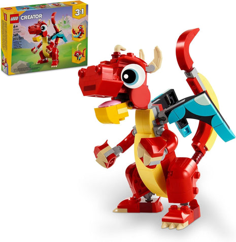 LEGO Creator 3 in 1 Red Dragon Toy, Transforms from Dragon to Fish to Phoenix, Gift Idea for Boys and Girls Ages 6 and Up, Animal Toy Set for Kids, 31145
