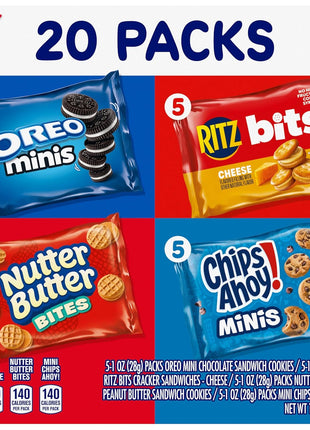 Nabisco Snacks Variety Pack, 4 Flavors, Cookies & Crackers, 20 Snack Packs | OREO Minis, NUTTER BUTTER Bites, CHIPS AHOY! Minis Cookies, and RITZ Bits Cheese Sandwich Crackers, Individually Wrapped